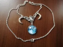 Cristal de vidrio Luna collar COLGANTE media luna bruja joyería de Luna simple collar joyería pagano mago regalo