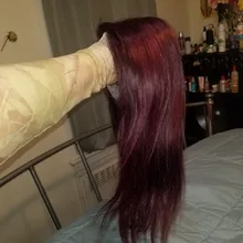 Pelucas de cabello humano con encaje granate frontal, 99J, peluca de cabello humano liso brasileño, parte de encaje, pelo Remy pre-arrancado, Estrella Brillante 180