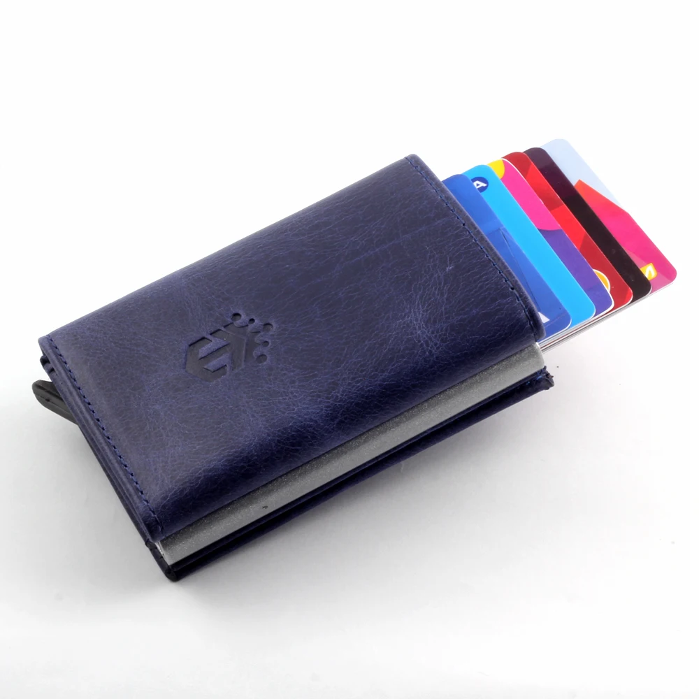 Smart Wallet Business Card Holder Real Cow Leather Handmade Smart Automatic Card Holder Men Gift