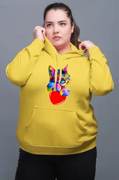 

Angemiel Wear Colorful Heart Wrapped Cat Yellow Women 'S Hooded Sweatshirt