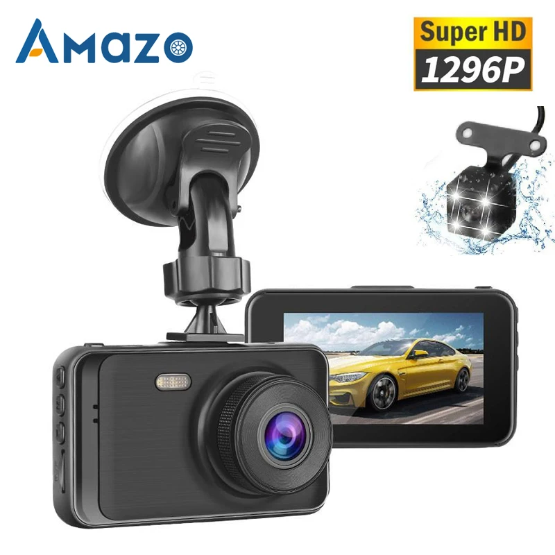 

Car DVR Camera Full HD 1296P Dual Lens Dash Cam Night Vision + Rear View Cameras Vehicle Video Recorder Parking Monitor Dashcam