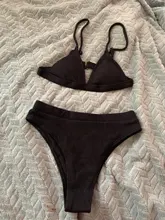 S-XL-Bikini de cintura alta para mujer, traje de baño femenino de tela especial, conjunto de Bikini de dos piezas acanalado, ropa de baño V2328