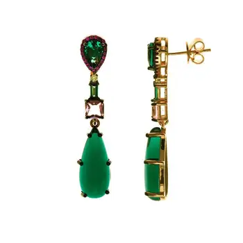 

Earrings Silver with Plating Gold Pink and Green and Pink Zircons
