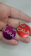 Etiquetas redondas de aluminio para identificación de mascotas, identificación de nombre personalizada, teléfono, 2 unidades por lote