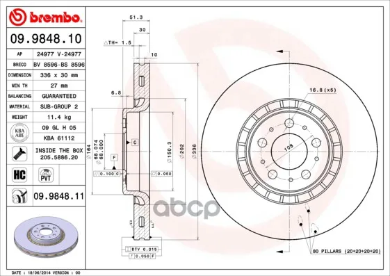 Диск Тормозной Передн Volvo Xc 90(10/02-) F Brembo арт. 09.9848.11