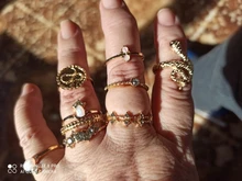 Tocona 9 unids/set lujo oro anillos para las mujeres cristal duro transparente piedra serpiente hueco redondo geométrico joyería бижутерия 7054