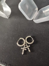 Pendientes de aro pequeños con Cruz para mujer, de Plata de Ley 925, cristal de circonita Simple, color dorado y plateado, joyería