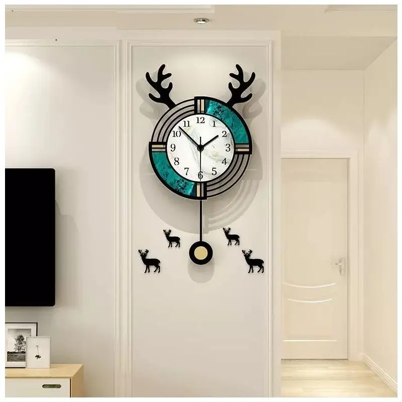 

Curly Premium Dangle Pendulum Wall Clock Deer Horn Design Easy Clean Indoor Decoration Suitable For