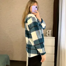 Plaid Shirt Blouses Oversize-Top Chic Fashion Women Woolen ZXQJ Female Casual Ladies
