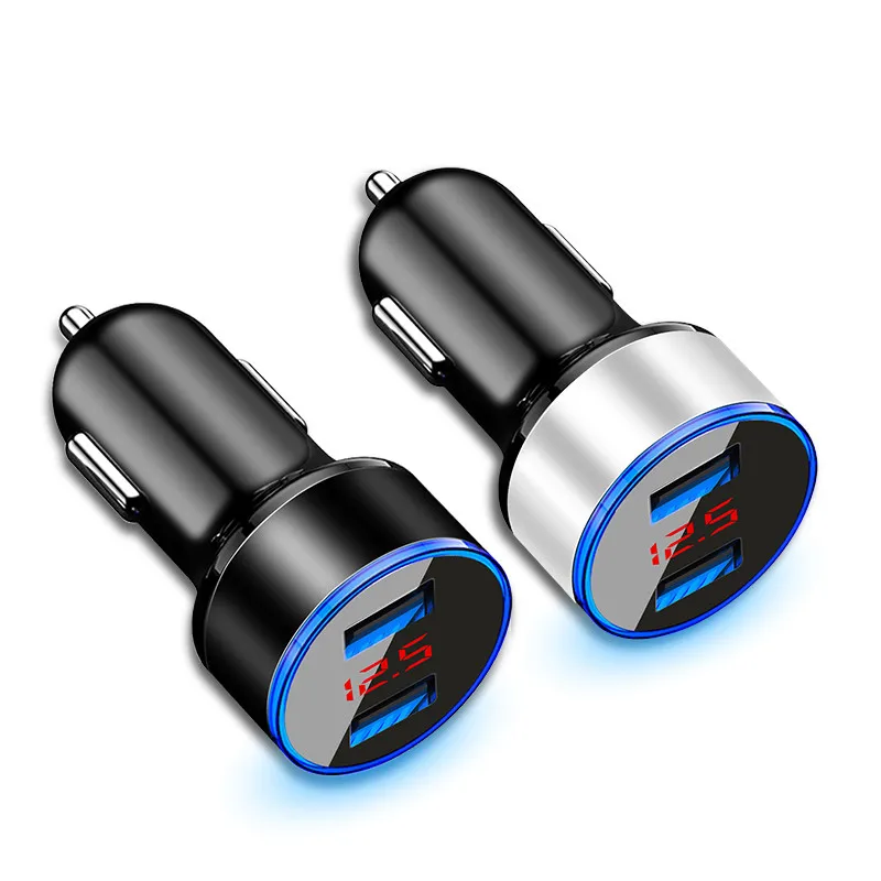 

3.1A Dual USB Car Charger 15W Fast Charging Universal Mobile Phone Adapter Auto Vehicle Metal Charger Clear LED Display