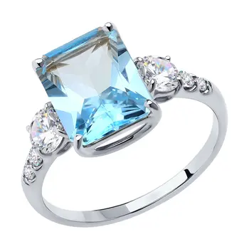 

White Gold Sokolov ring with Topaz and cubic zirconia, fashion jewelry, gold, 585, women's male