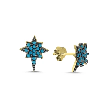 

Silver 925 Sterling Nano Turquoise Gemstone North Star Earrings