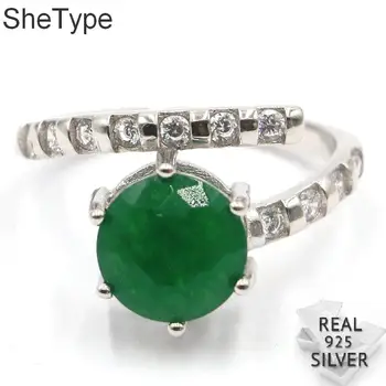 

9x9mm SheType 2.9g Real Green Emerald Woman's Real 925 Solid Sterling Silver Rings