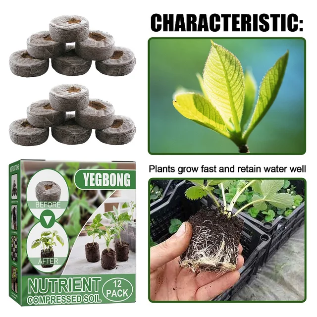 12Db Sűrített Tőzeg Talaj Pellet Palánták Blokkkészítő Vetőmagok Kezdő Dugók Virágmagok Pot Induló Kerti Növények Termesztése - Image 4
