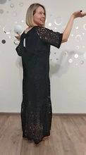 Robe Femme Maxi Long-Dress Crochet O-Neck Lace Party-Vestidos Women Summer 3/4-Sleeve