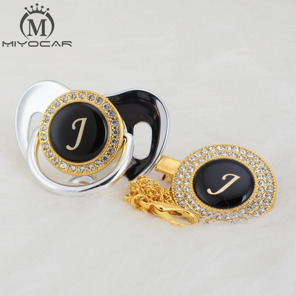 

MIYOCAR beautiful bling pacifier and pacifier clip set name Initials letter J unique BPA free dummy bling unique design LJ