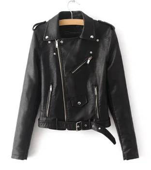 

SIL122 Autumn New Short Soft m002 Leather Jacket Women Fashion Zipper Motorcycle PU Leather Jacket Ladies Basic Street Coat