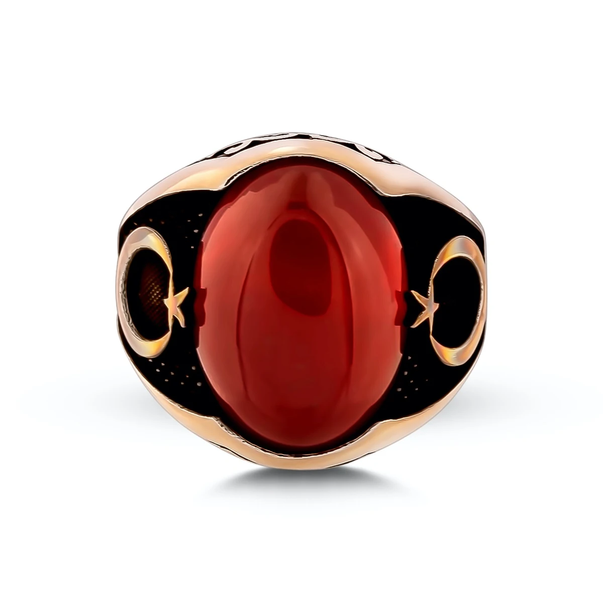 

Solid 925 Sterling Silver Oval Red Agate Gemstone Ring Moon Star Motif Ring Turkish Men Jewelry Homemade Men Accessory