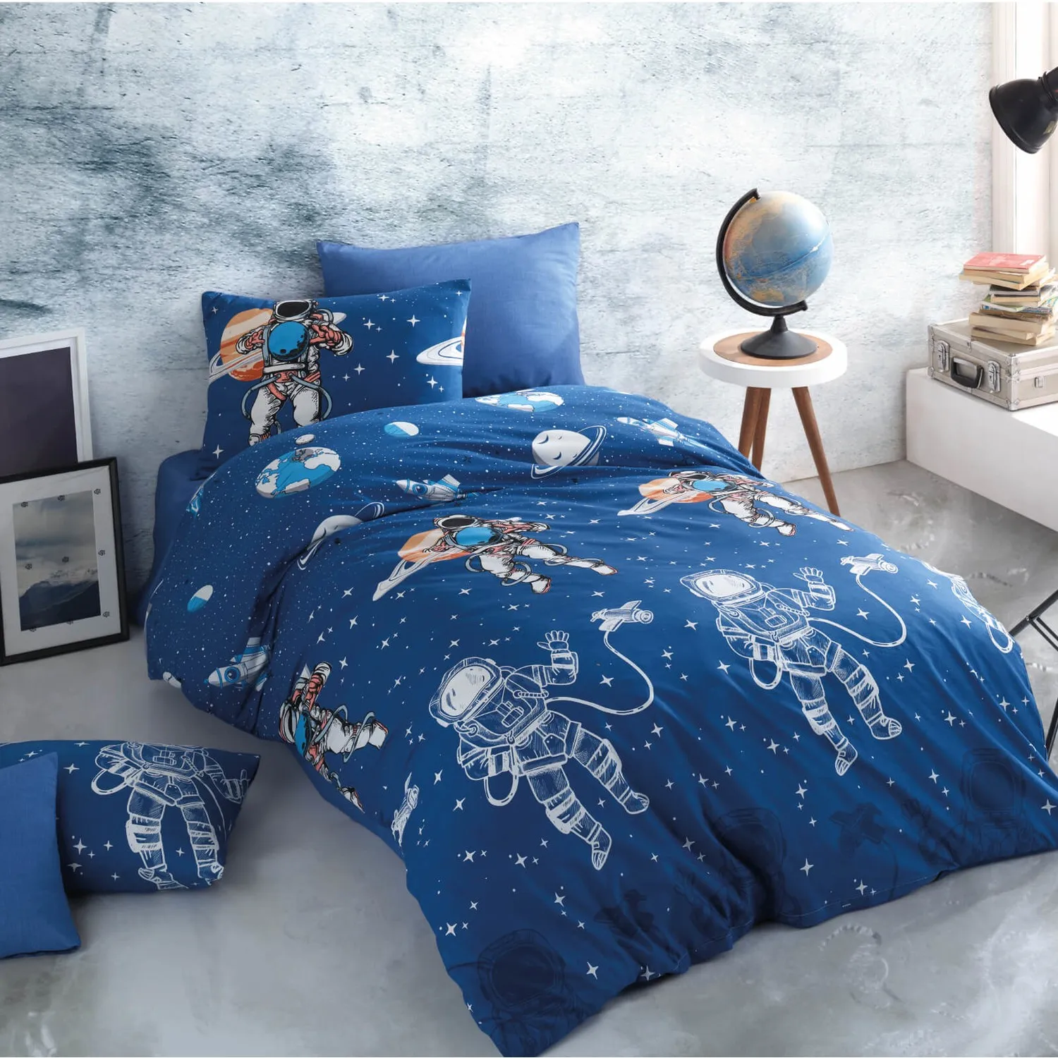 

Cotton Touch Ranforce Astro Blue Single Bed Linen Set