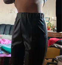 Trousers Pencil-Pants Faux-Leather Skinny High-Wasited Fleece Stretchable Autumn Women