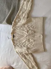 Westay jeli-cárdigan de punto para mujer, suéter grueso, suelto, de manga linterna, botón de perla, corto, dulce y estilo perezoso, primavera 2021