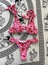 Miyouj-Bikini Floral con volantes y realce para mujer, traje de baño Sexy con cordones, Bañador estampado, conjunto de Bikini brasileño 2020