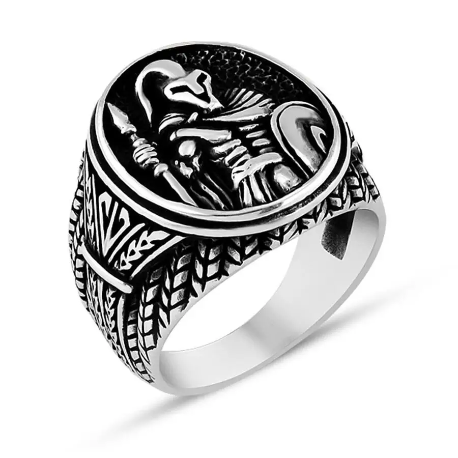 

Men Handmade Silver Ring With Spartian Warrior Motif, Made in Turkey, Solid 925 Sterling Silver