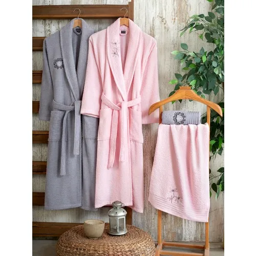 Bathrobe Set (4 Pieces )100% Cotton Toweling Robe Unisex lovers Soft Bath Men Women Night Sleepwear Male Casual Home | Дом и сад