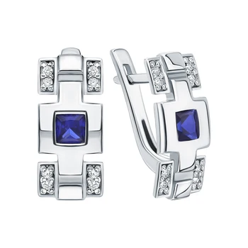 

Silver earrings with cubic zirconia and Sapphire synthetic sunlight sample 925