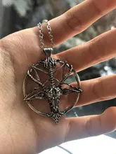 Collar de cadena con colgante de cabeza de cabra y calavera, joyería Vintage, pentagrama, hombre y mujer