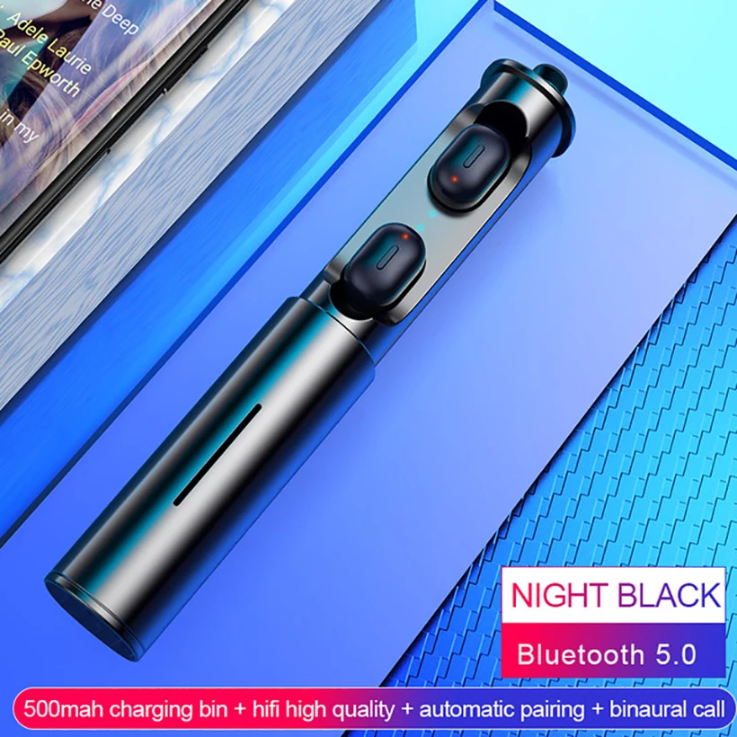 Черный KPHRTEK 100 шт мини T1 TWS V5.0 Bluetooth наушники 3D истинные беспроводные стерео наушники с микрофоном - Цвет: Черный