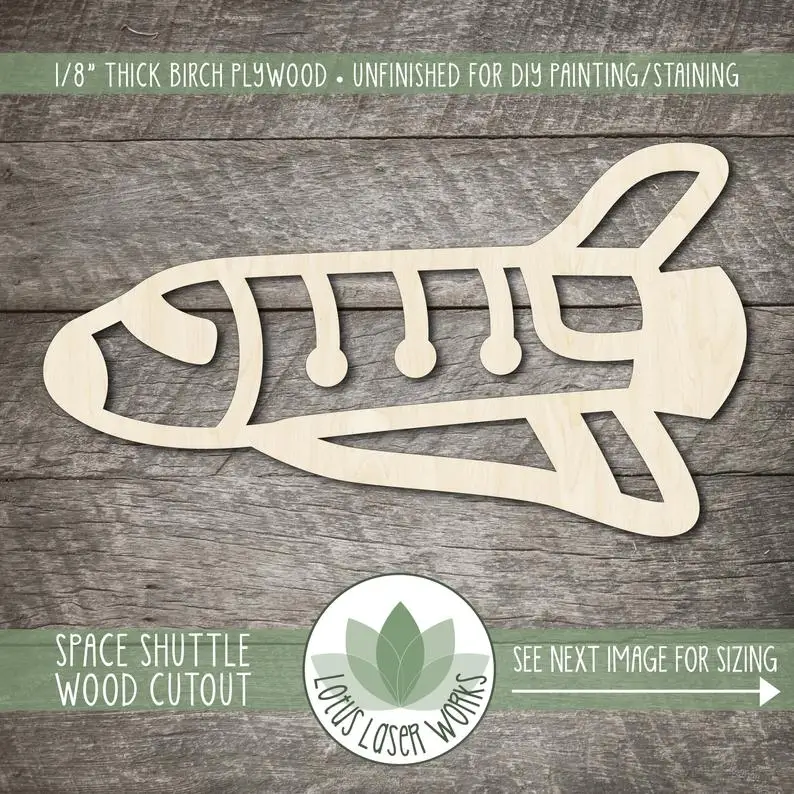 

Space Shuttle Wood Cutout, Blank Wood Craft Shapes, Wooden Space Shuttle Shape, Space Theme Room Wall Decor