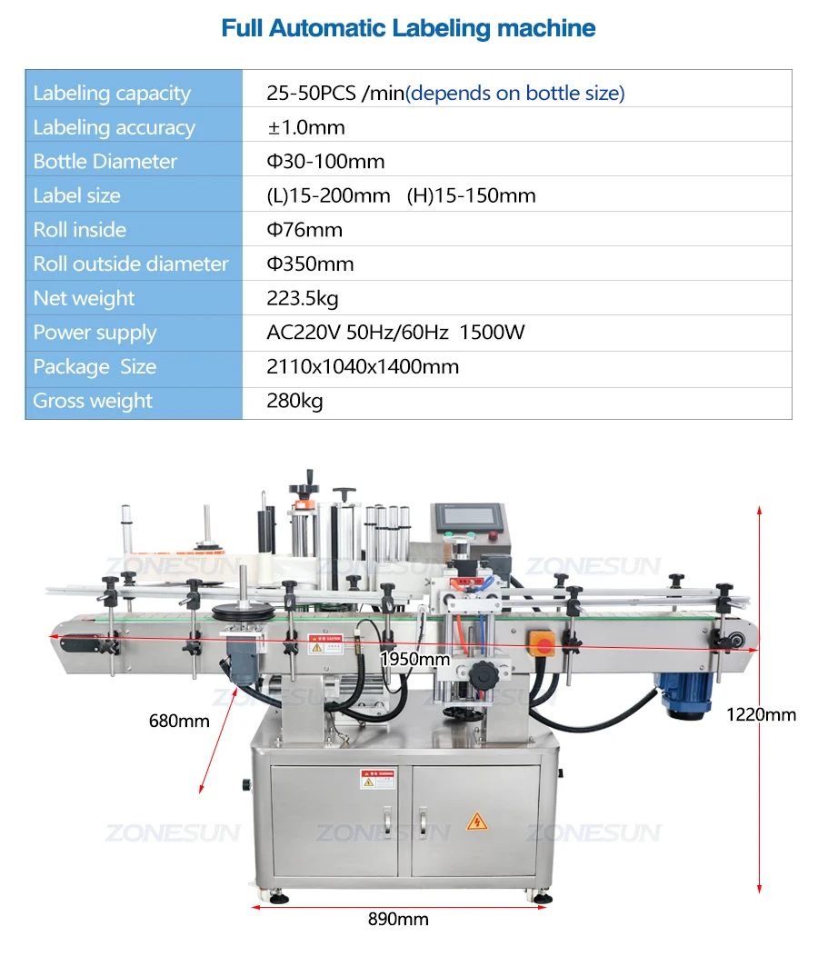 ZONESUN ZS-FAL180X4 4 Heads Magnetic Pump Liquid Filling Capping And Labeling Machine Line