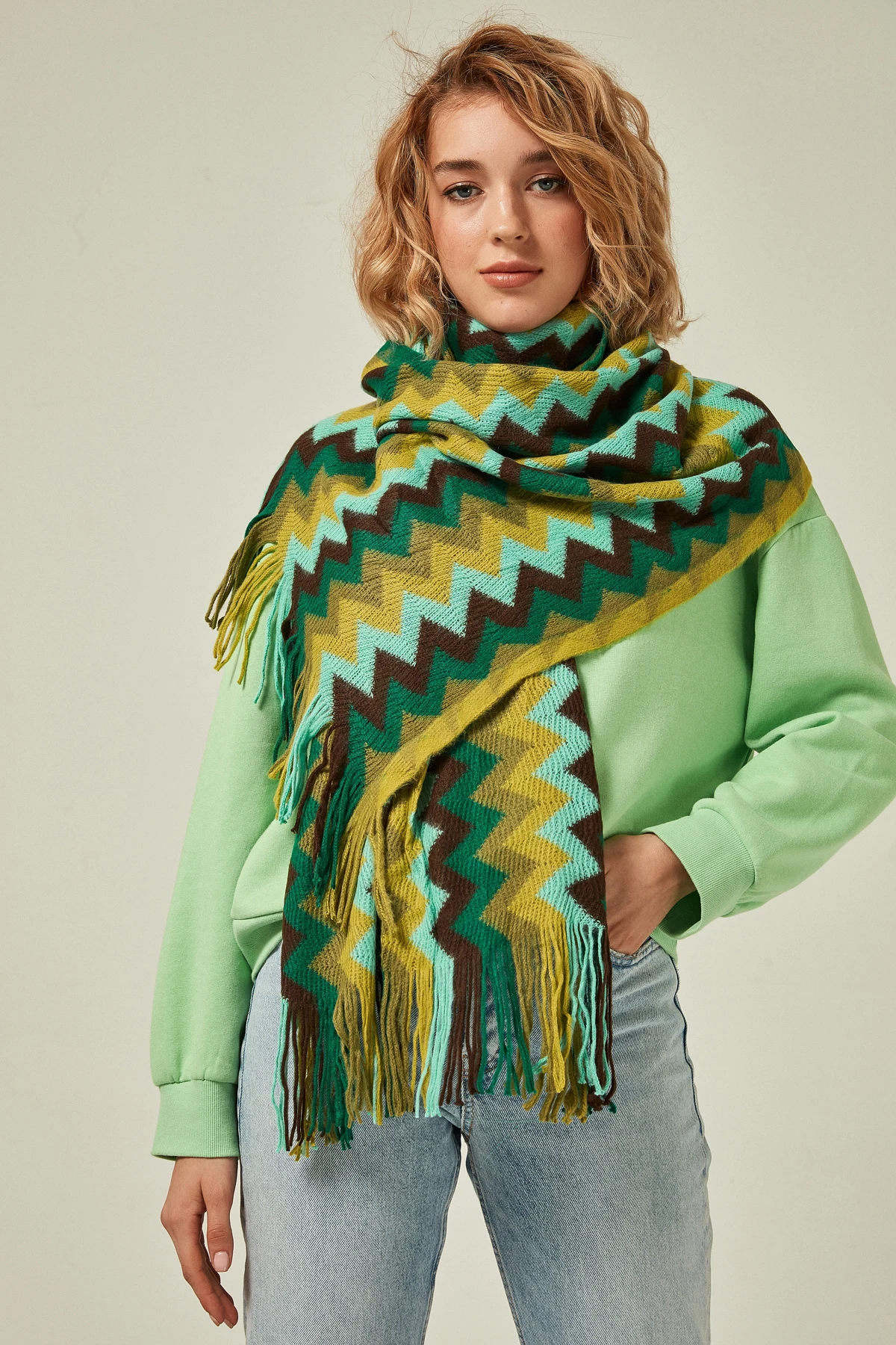 Missoni Узорчатый Шарф зеленые толстые акриловые женские шарфы