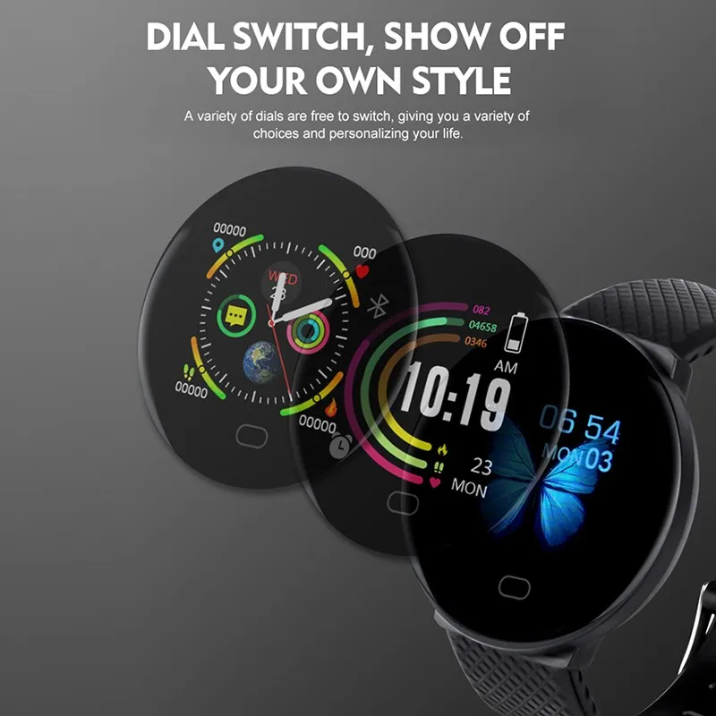Мужские Смарт часы D19 2020 спортивные с шагомером круглые Bluetooth фитнес трекер