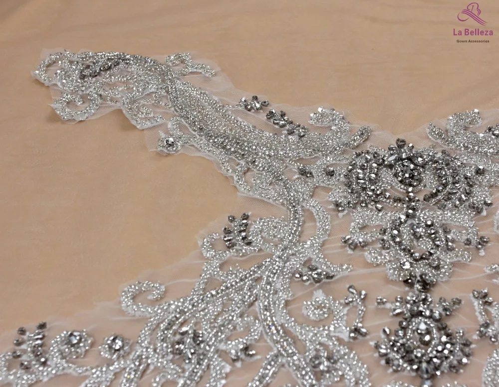 La Belleza Серебряный бисером красивый большой кусок ручной работы жемчуг Кристалл Стразы патч свадебное платье аппликация аксессуары