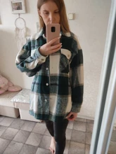 Woolen Coat Shirt Jacket Windbreaker Oversize Plaid Vintage Women Loose Button Winter