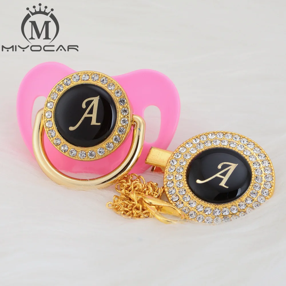 

MIYOCAR Gold silver name Initials letter A beautiful bling pacifier and pacifier clip BPA free dummy bling unique design LA-8/9