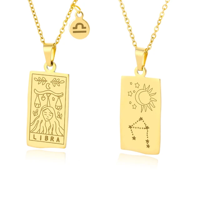 Vintage Zodiac Necklace For Women Gold Stainless Steel Constellation Aquarius Pisces Leo Chain Choker Necklace Goth Jewelry Gift Libra