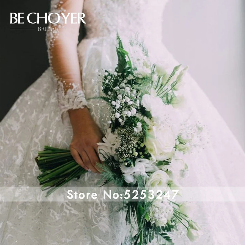 Роскошное Свадебное платье с длинным рукавом, BECHOYER U144, бальное платье с аппликацией из бисера и пайеток, свадебное платье со шлейфом, Vestido de Noiva