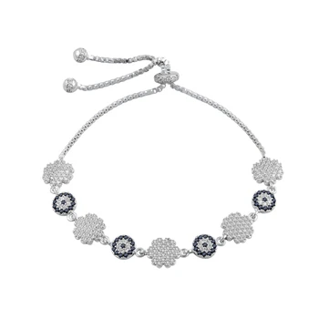 

KUTAYDAN 925 Sterling Silver Zircon Stone Society Eye Daisy Pattern Elevator Bracelet