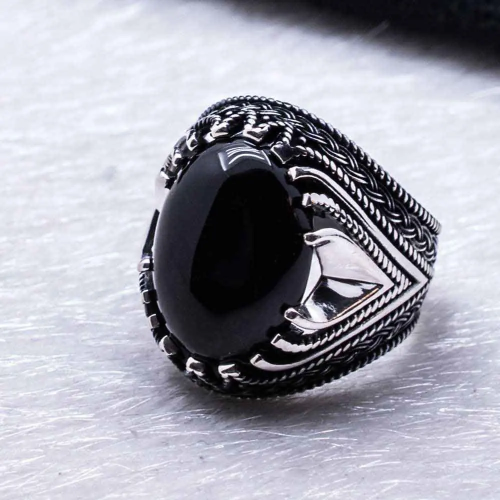925 пробы Серебряное черное кольцо с камнером из оникса