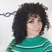 NNZES-peluca Afro rizada para mujeres negras, pelo largo sintético con flequillo, color negro y gris, 14 pulgadas