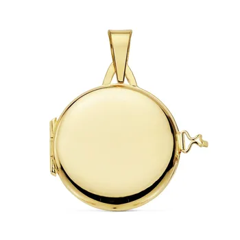 

18k gold pendant photo frame smooth round Locket [AB9368GR] -Customizable-RECORDING INCLUDED IN THE PRICE