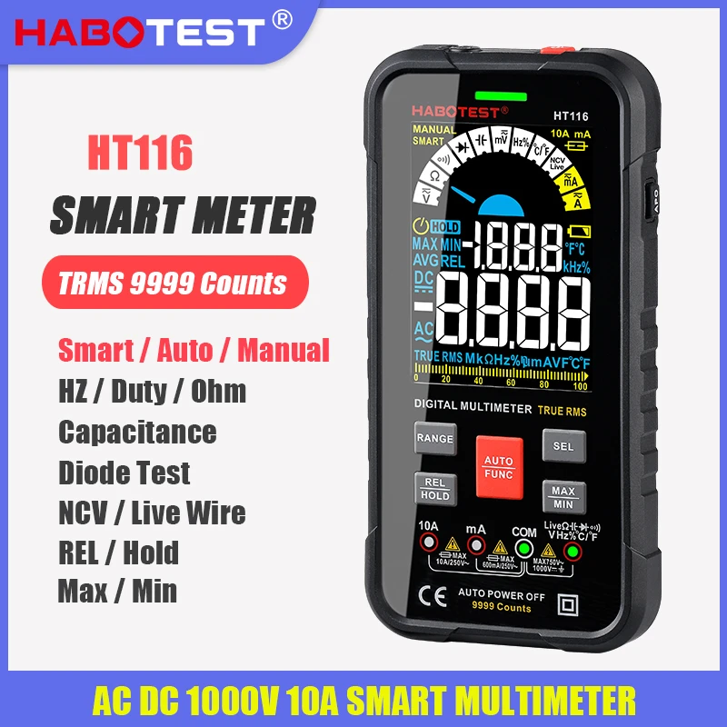 Digital Multimeter Professional Smart Multimeter AC DC Voltage Current TRMS Capacitance HZ REL OHM MultiTester DMM Meter personalised tape measure