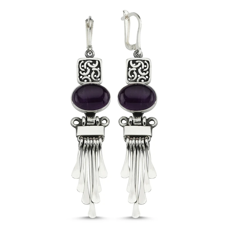 

Silver 925 Sterling Amethyst Cubic Zirconia Dangle Hand Handwork Earrings