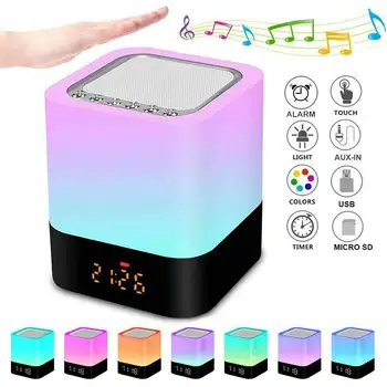 

Kids Alarm Clock Dimmable LED Touch Night Light Rechargeable Bluetooth Music Colorful Bedside Table Lamp for Kids Baby Bedroom