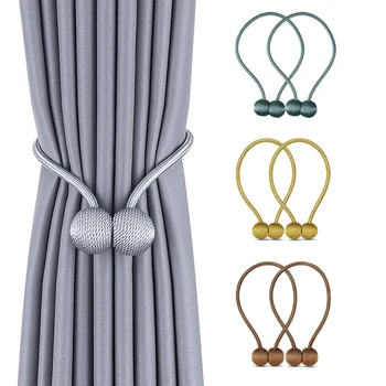 

2 Pcs Creative Magnetic Curtain Tiebacks Clips Alloy Knitting Pattern Tie Buckles Clamps Curtain Tie Ring Backs With Ball Magnet