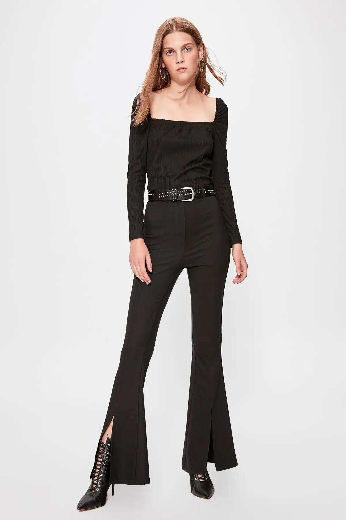 Trendyol черные длинные брюки TWOAW20PL0352