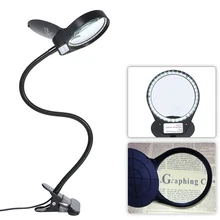 Lampe de lecture à grande lentille loupe loupe à LED-6000 K 5W 3X 10X, lampe de Table à Clip de lecture 7000